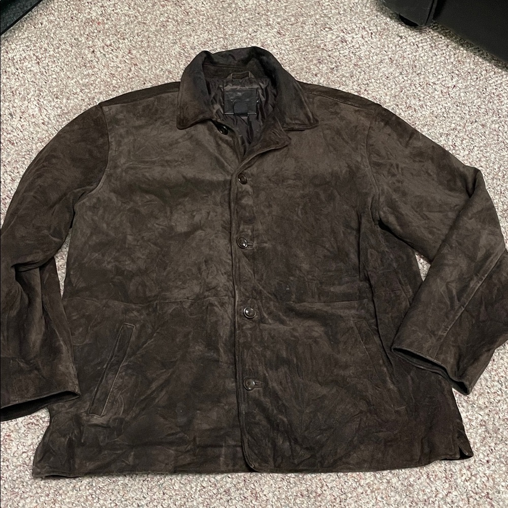 J crew Men's Brown Suede button front quilted insert Jacket